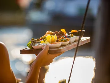 Sunset dining with assorted appetizers