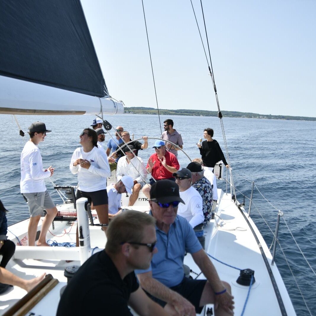Detroit Riverwalk sailing event with racecourse views