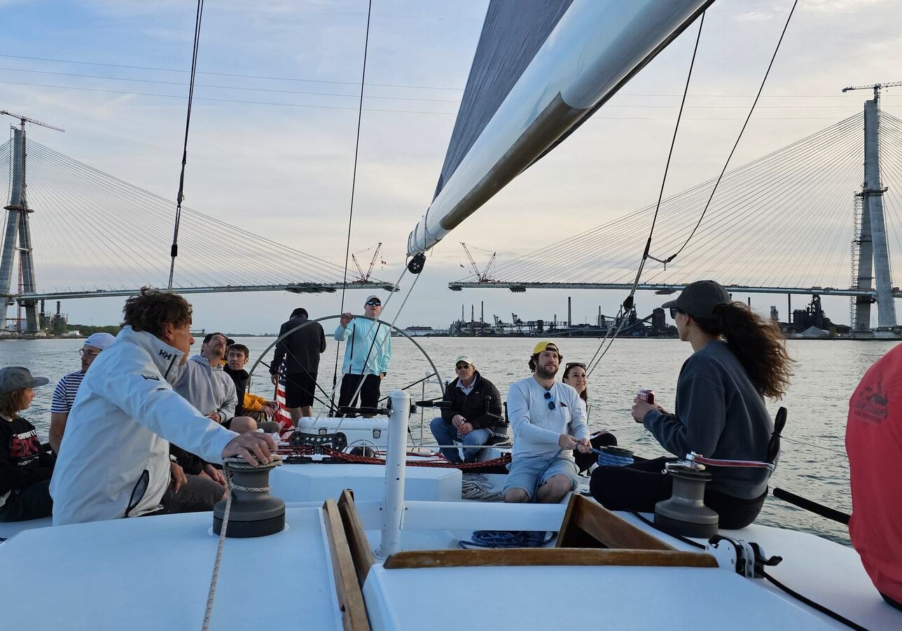 Group event on the Detroit River aboard a sailing yacht