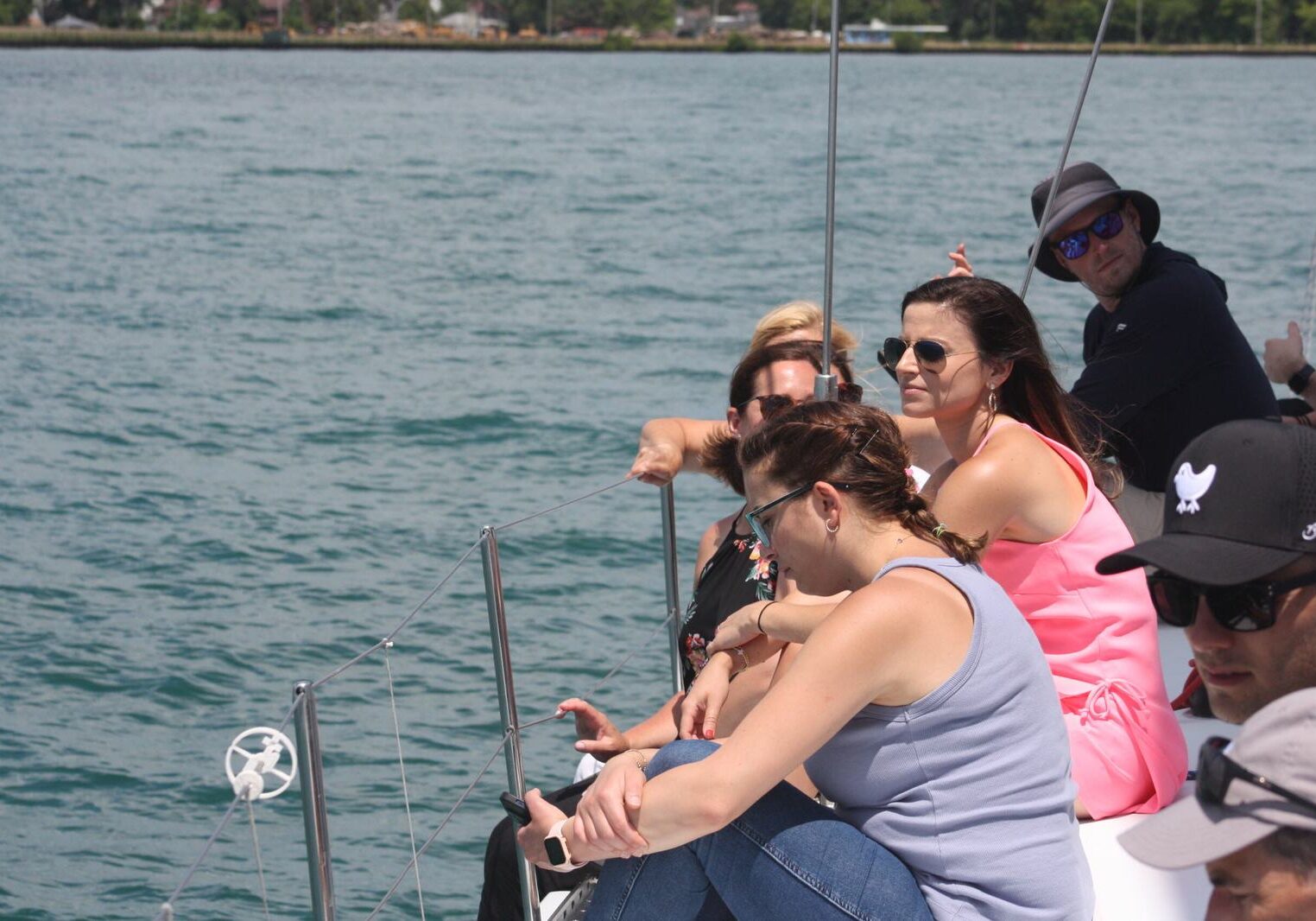 Spectator yacht positioned on the Detroit River