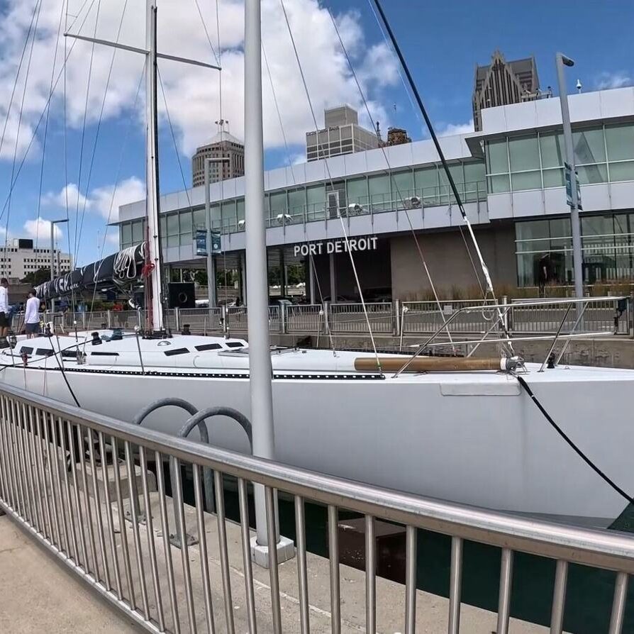 Social wine sailing event with Detroit skyline views